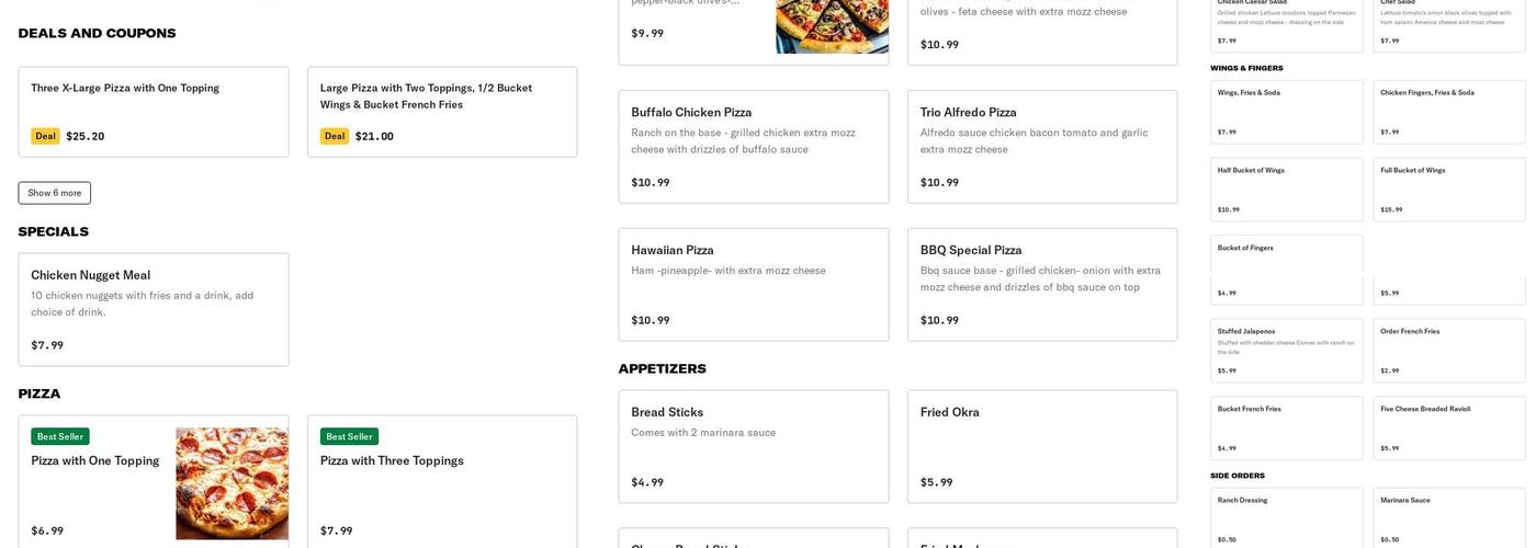 Trio pizza Menu