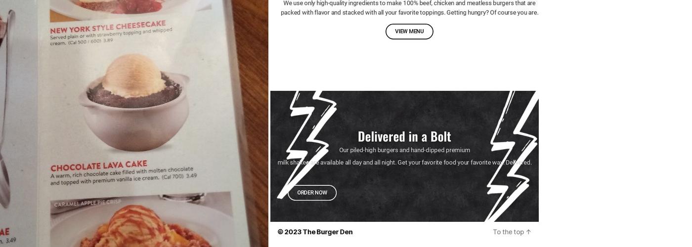 The Burger Den Menu