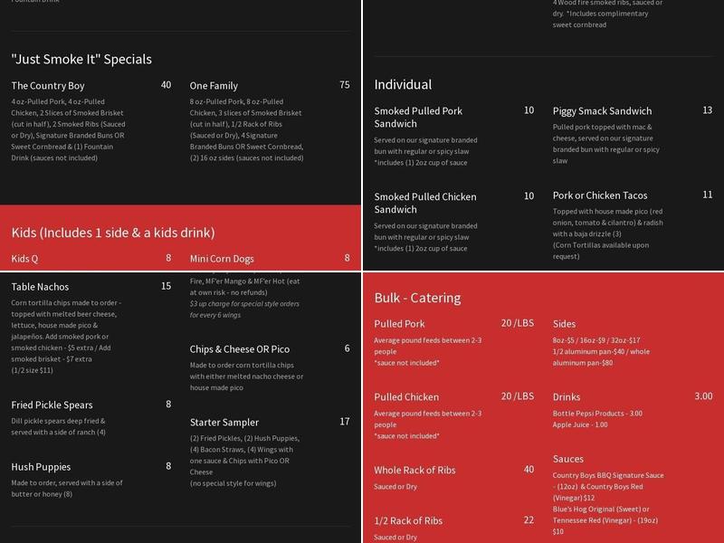 Country Boys BBQ Menu