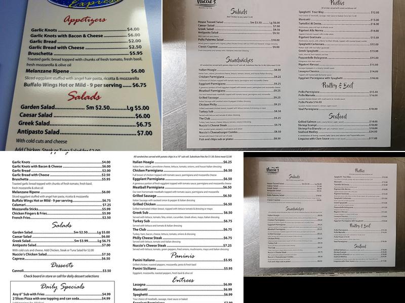 Nuccios express Menu