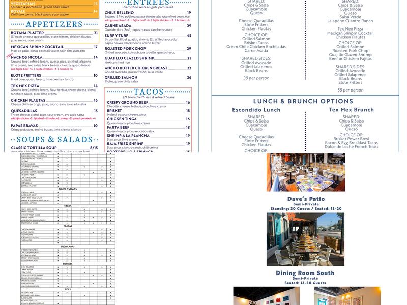 Escondido TexMex Patio Menu