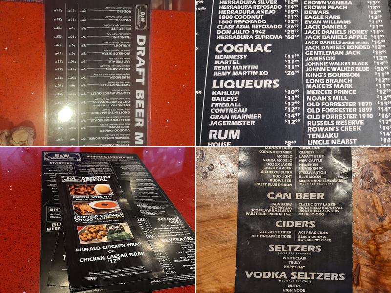 B&W Burgers, Buns & Brews Menu