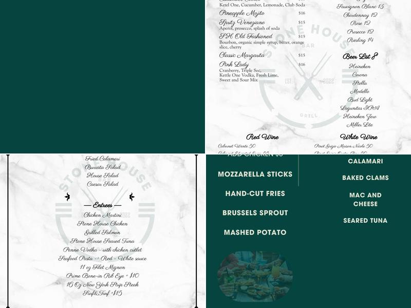 Stone House Bar and Grill Menu