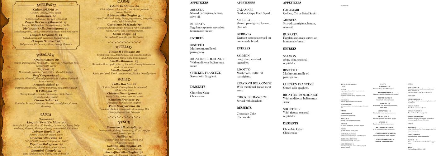 IL Villaggio Authentic Menu