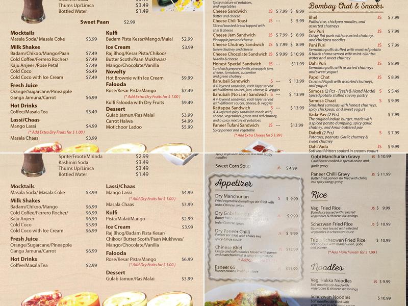 Honest Indian Vegetarian Menu