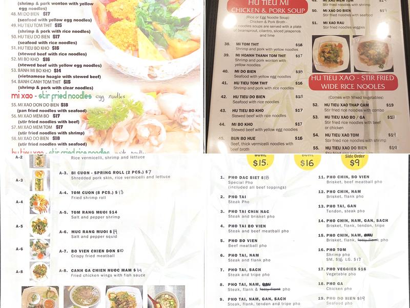 Pho Ben Menu