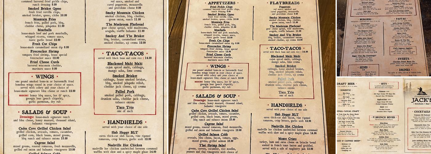 Cumberland Jacks LeConte Kitchen Menu