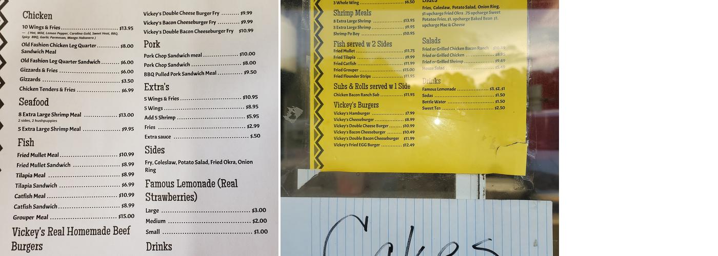 Vickey's Menu