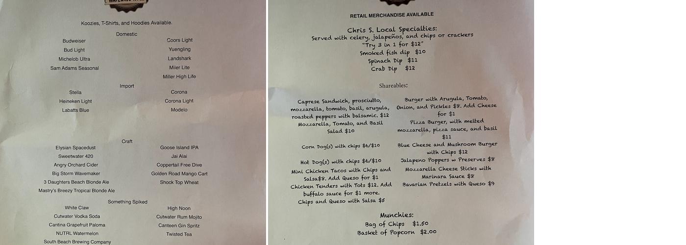 Rascals Watering Hole Menu