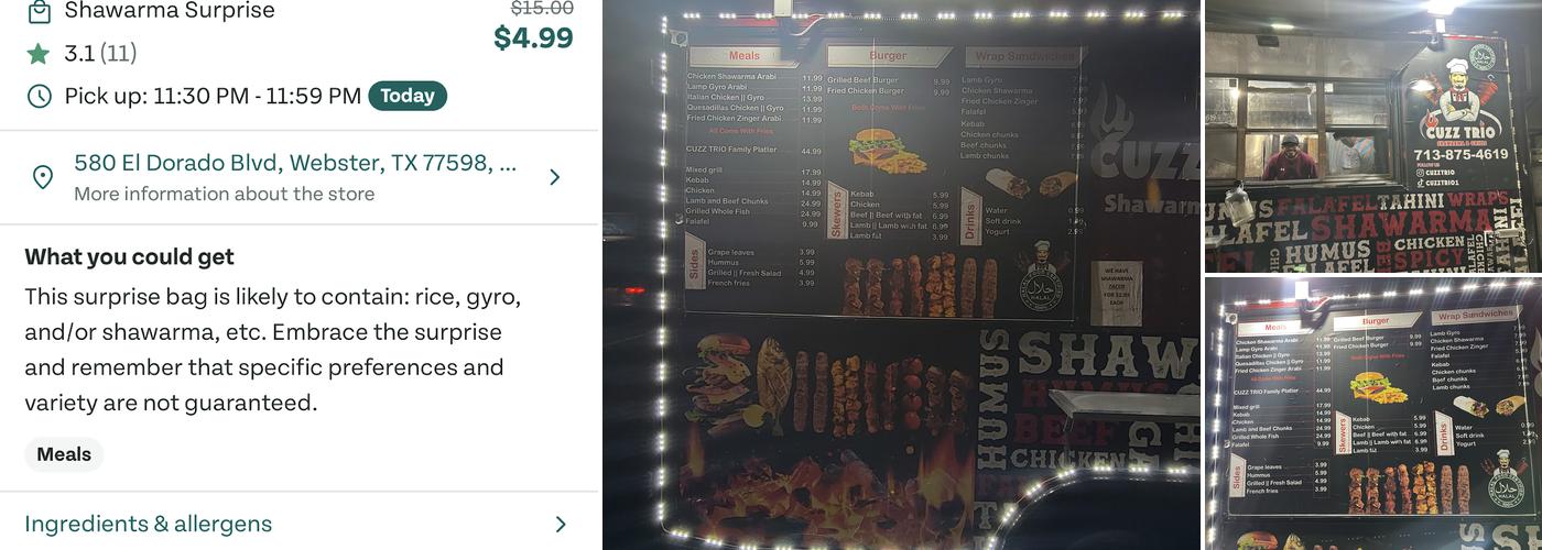 Cuzz Trio Shawarma & Grills Menu