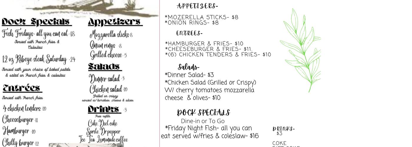 The Dock restaurant Menu