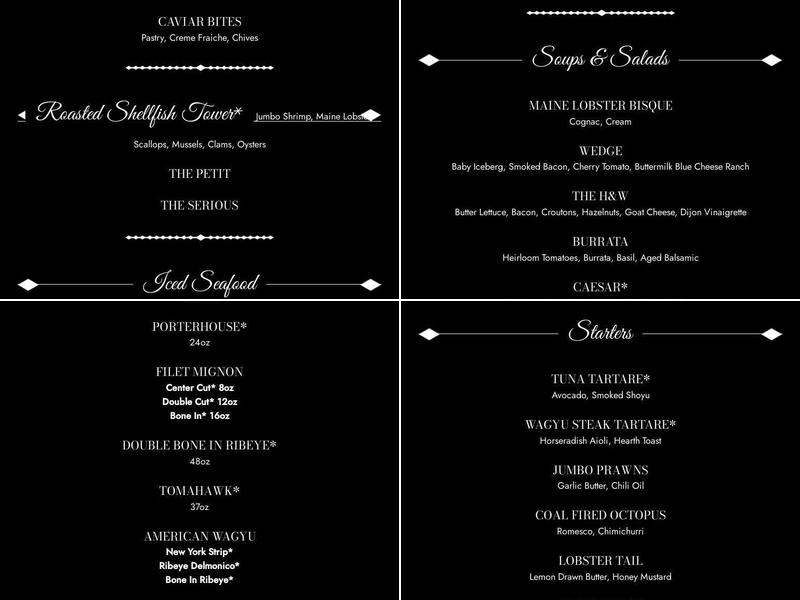 H&W Steakhouse Menu