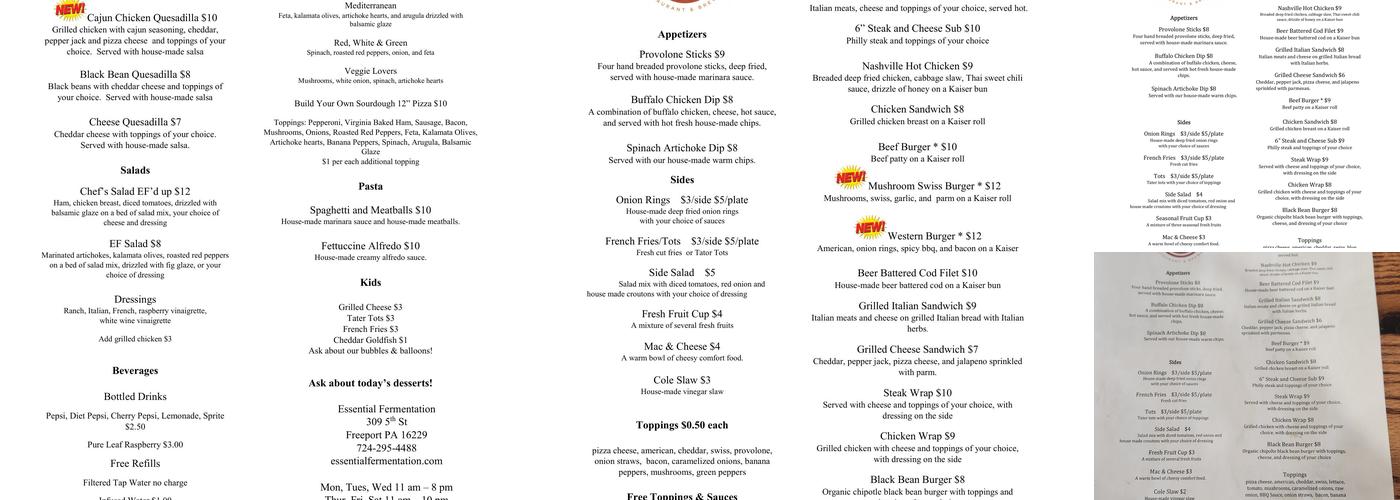 Essential Fermentation Menu