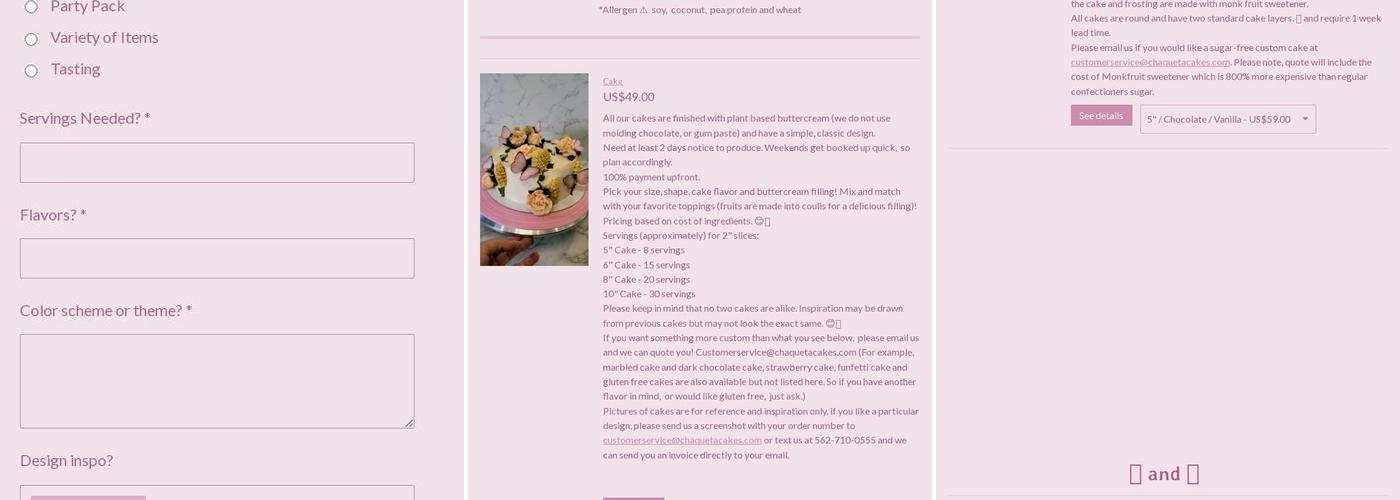 Chaqueta Cakes: Bakery Menu