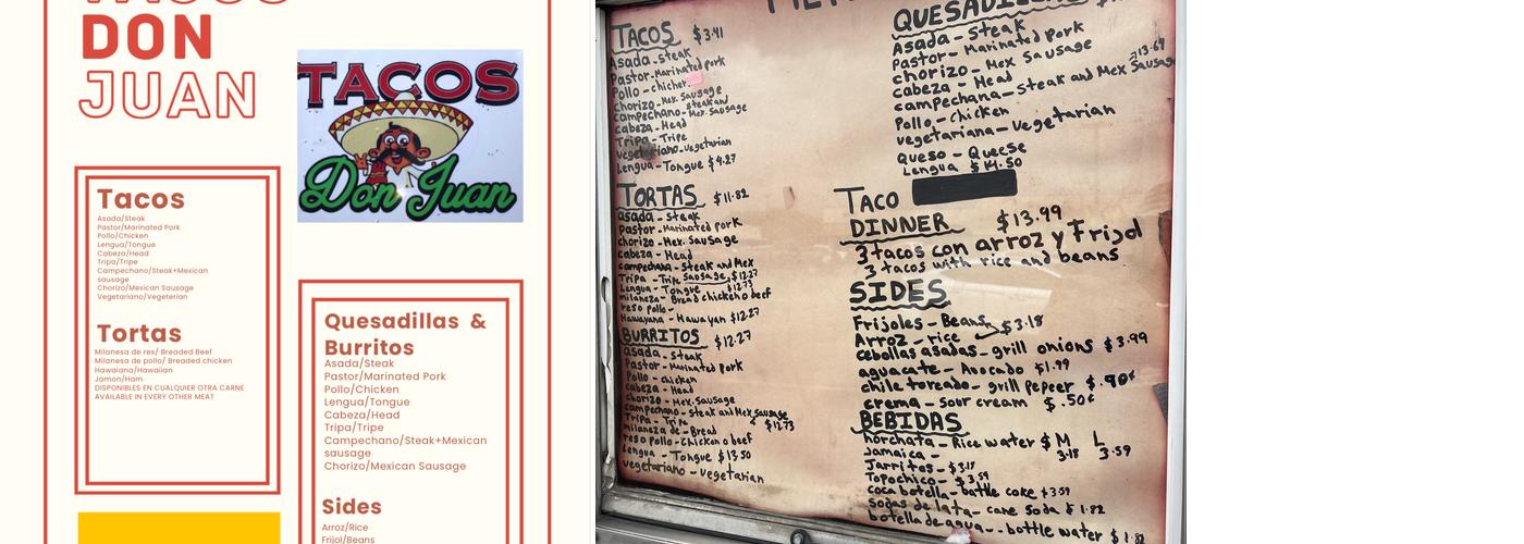 Tacos Don juan Menu