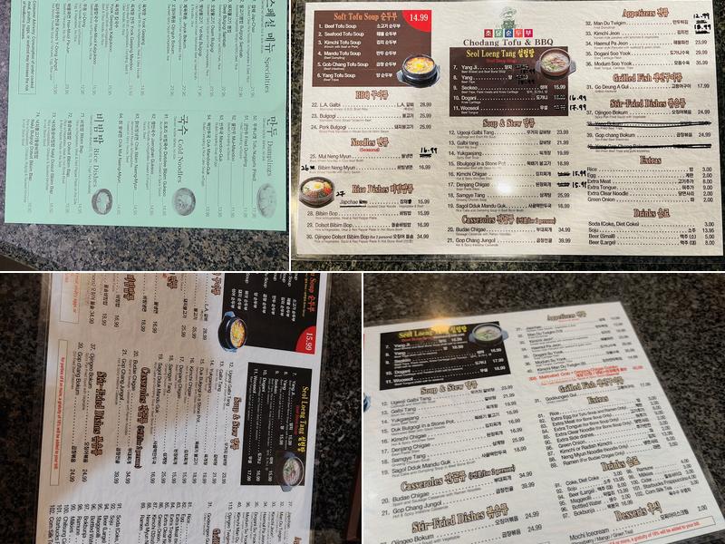 Chodang Tofu Restaurant Menu