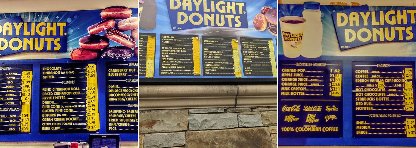 Daylight Donuts Menu