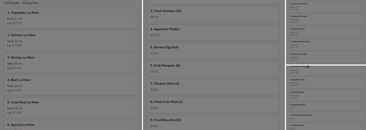Hong Kong Menu