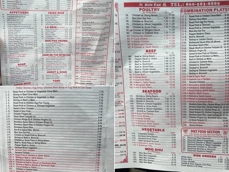 Sun Fat Menu