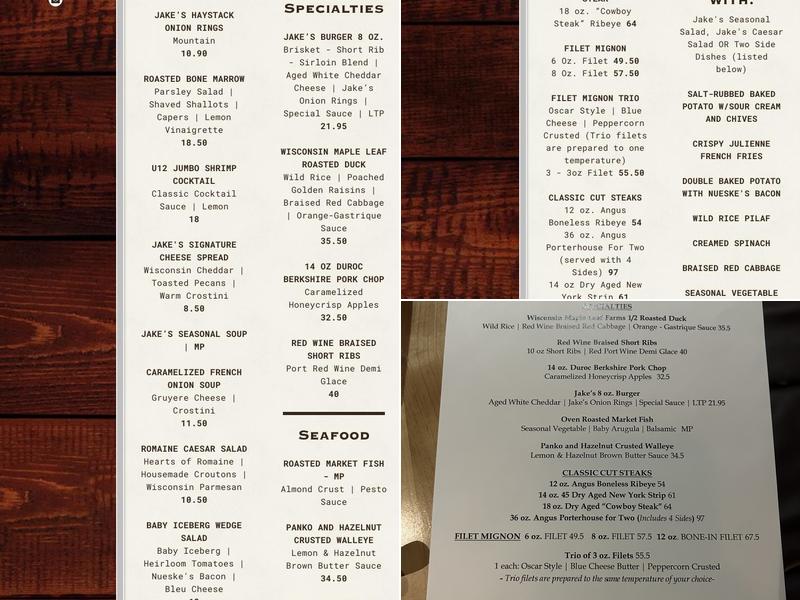 Jake's Restaurant Menu