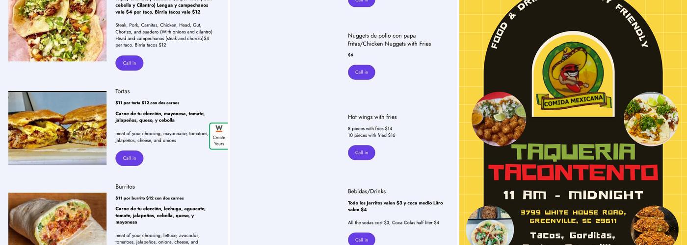 Tacontento Menu