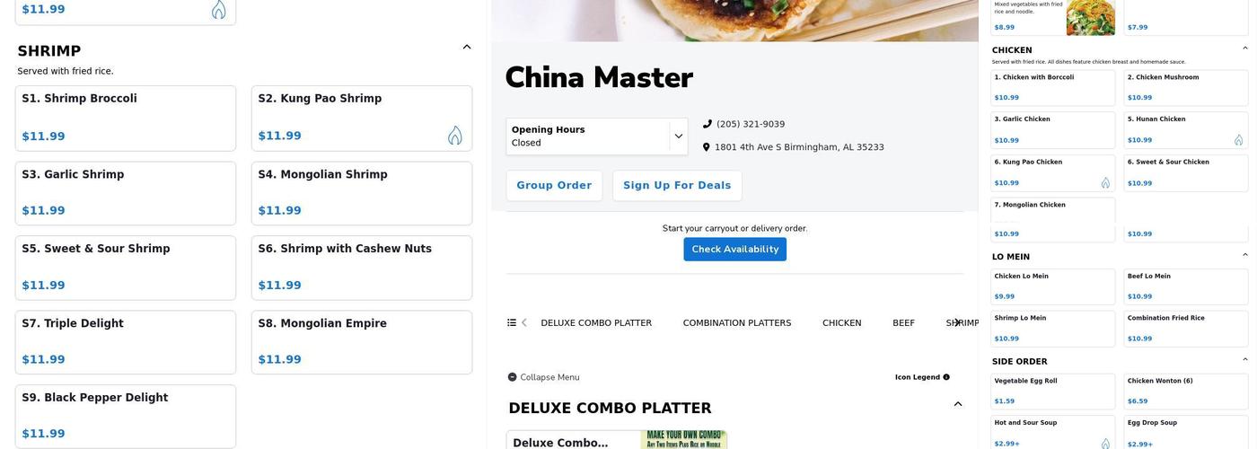 China Master Menu
