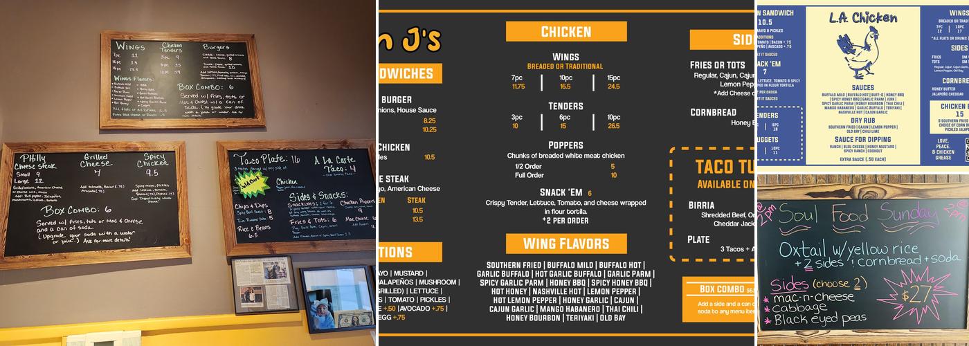Astin J's Menu