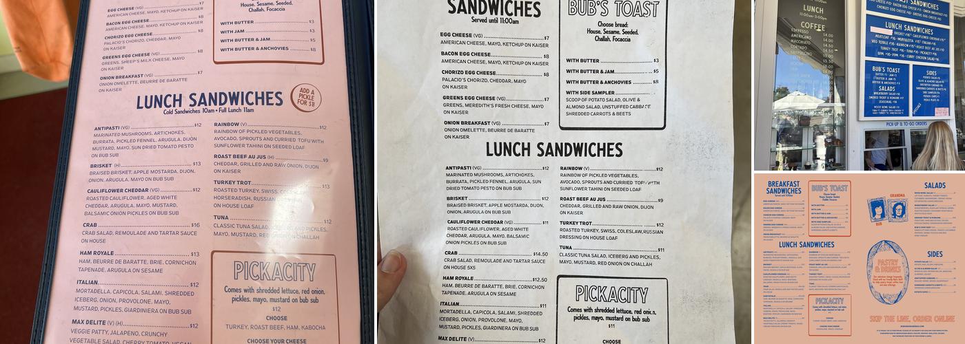 Bub and Grandma's Restaurant Menu