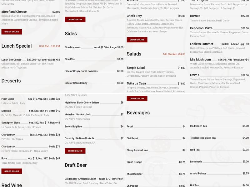 Apizza Doho Menu