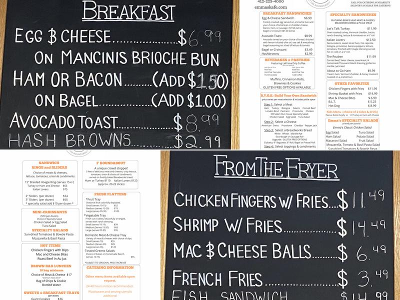 Emma's Kafe & Deli Menu