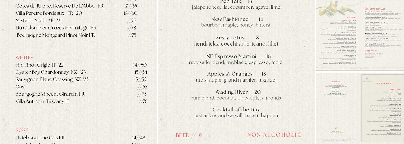 North Fork Restaurant Menu