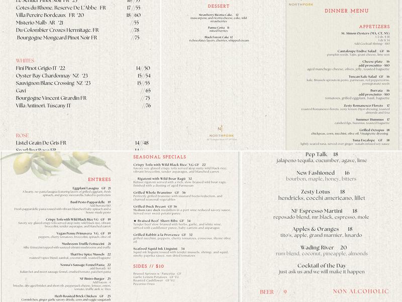 North Fork Restaurant Menu