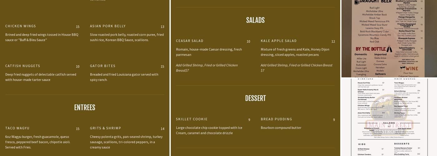 Main Street Gastropub Menu