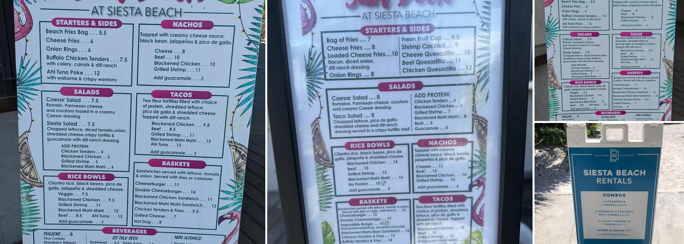 Sun Deck at Siesta Beach Menu