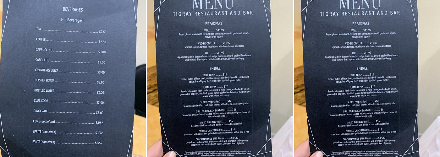 Tigray Restaurant Menu