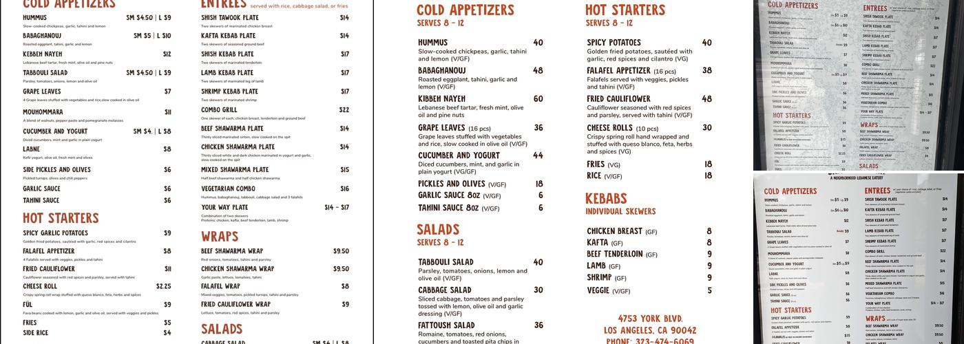 SKAF’S ON YORK Menu