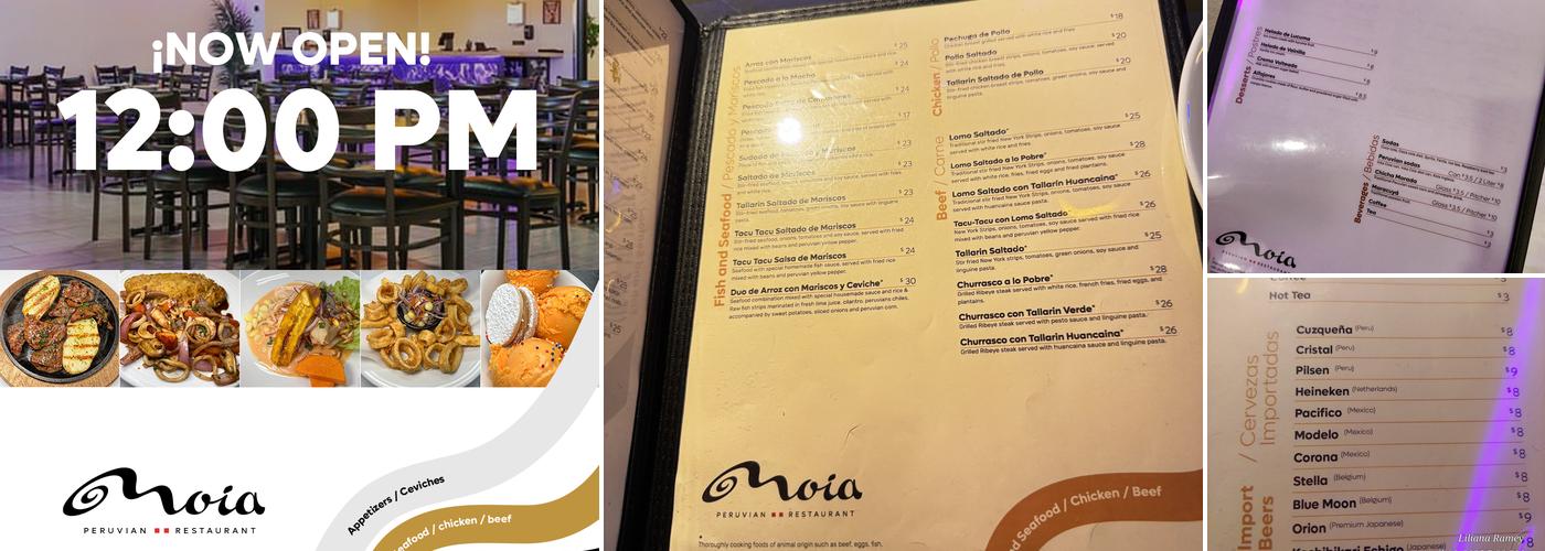 MOIA Peruvian Restaurant Menu