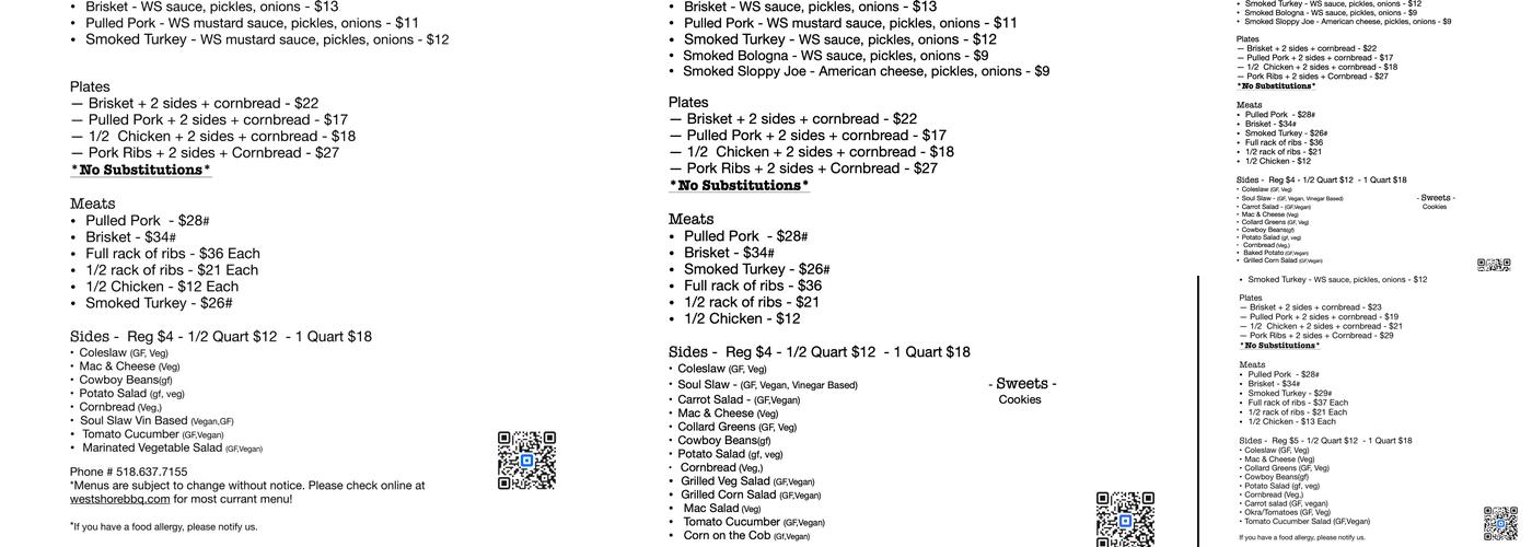 West Shore BBQ Menu