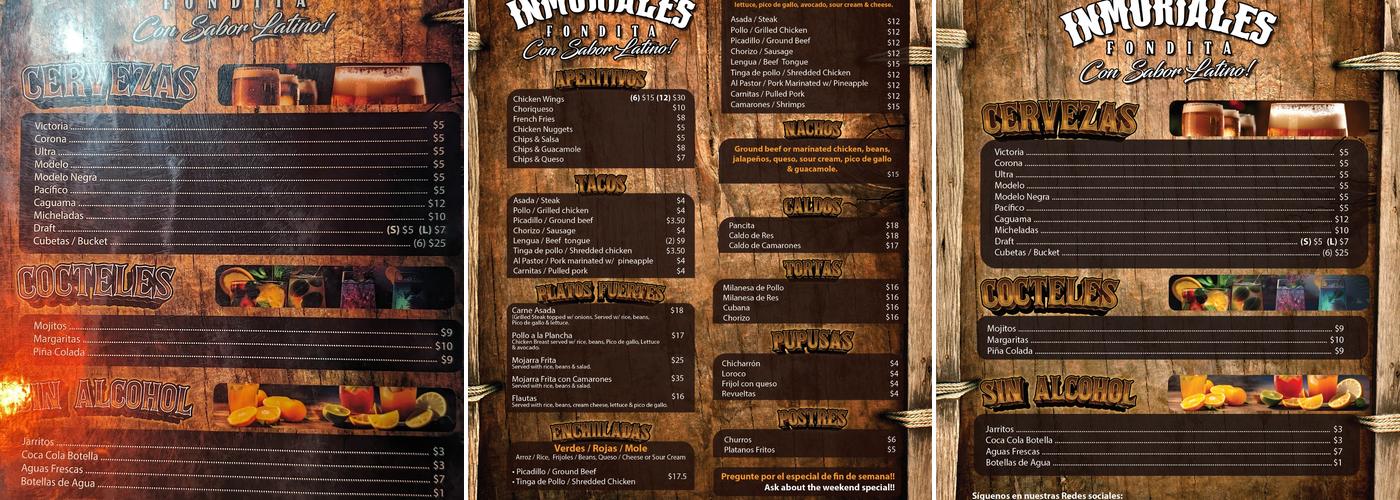 Los Inmortales Fondita Con Sabor Latino! Menu