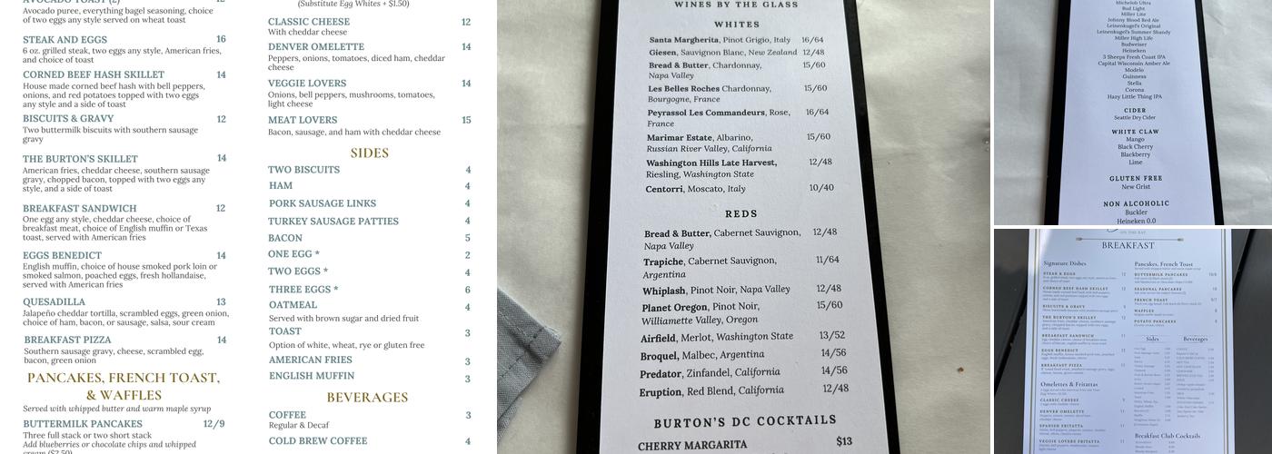 Burton's on the Bay Menu