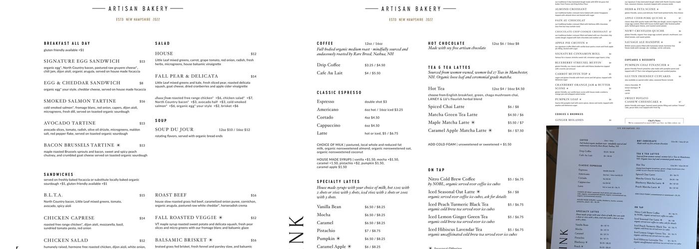 Ginger Fox Bakery Menu