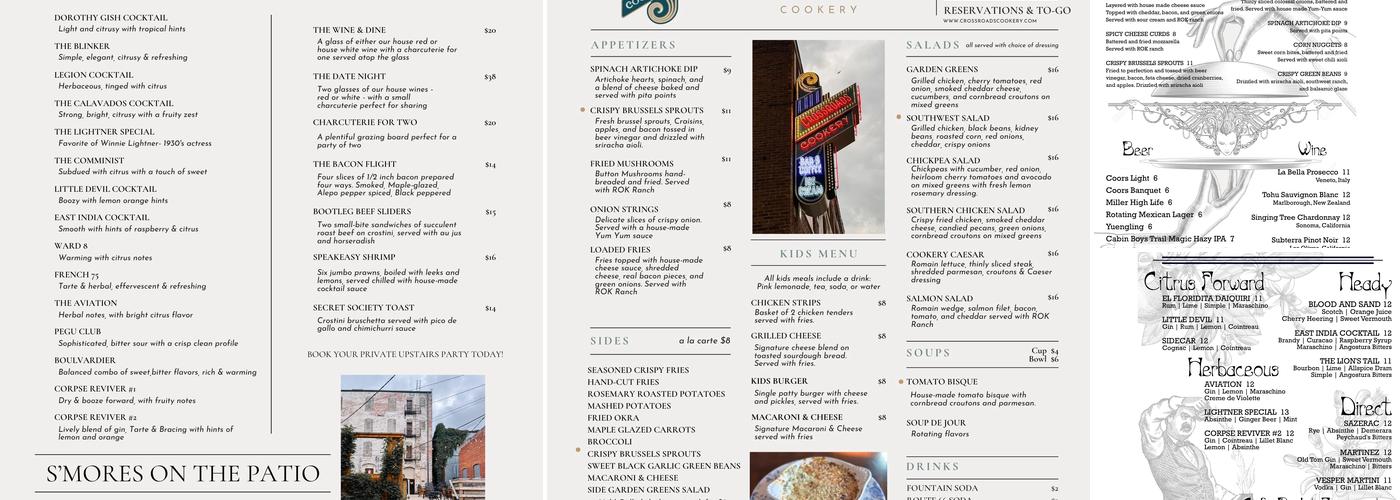 Crossroads Cookery Menu