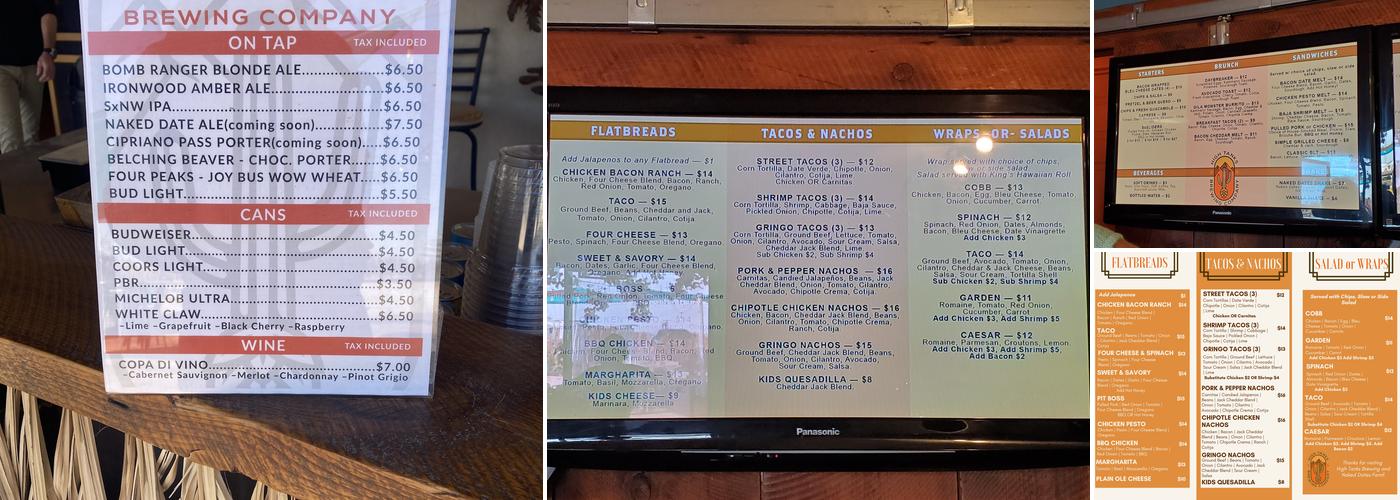 High Tanks Brewing Company Menu