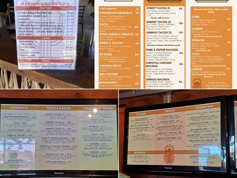 High Tanks Brewing Company Menu