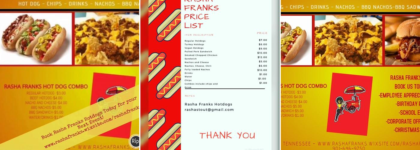 Rasha's Franks Hotdogs Menu