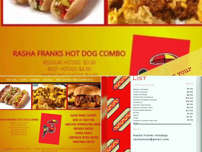 Rasha's Franks Hotdogs Menu