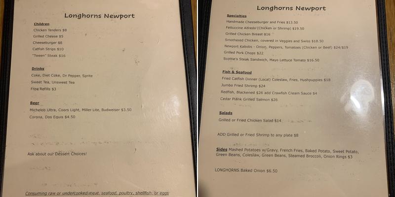 Longhorns Newport Menu