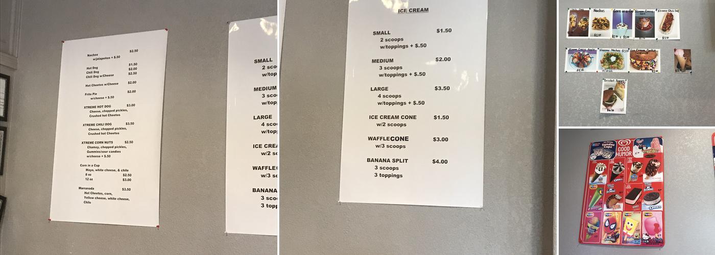 XTreme Snacks Menu