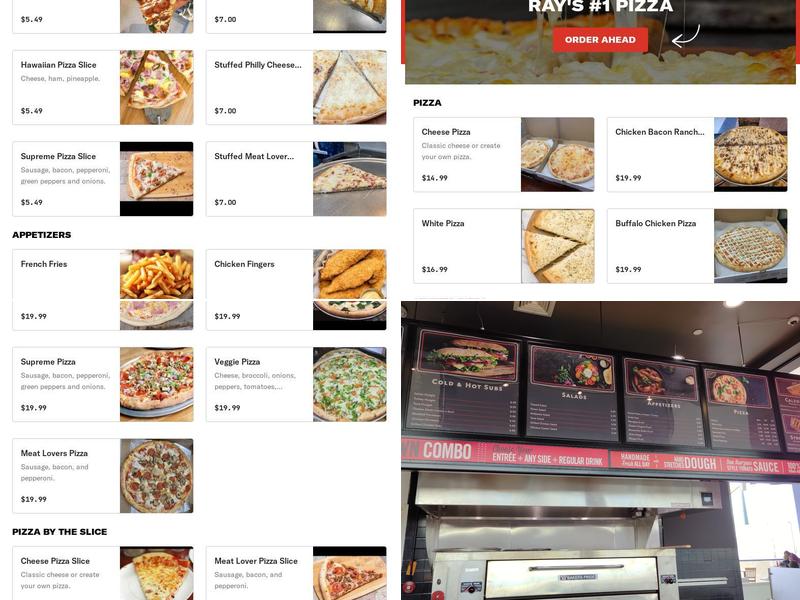 Ray's #1 Pizza Menu
