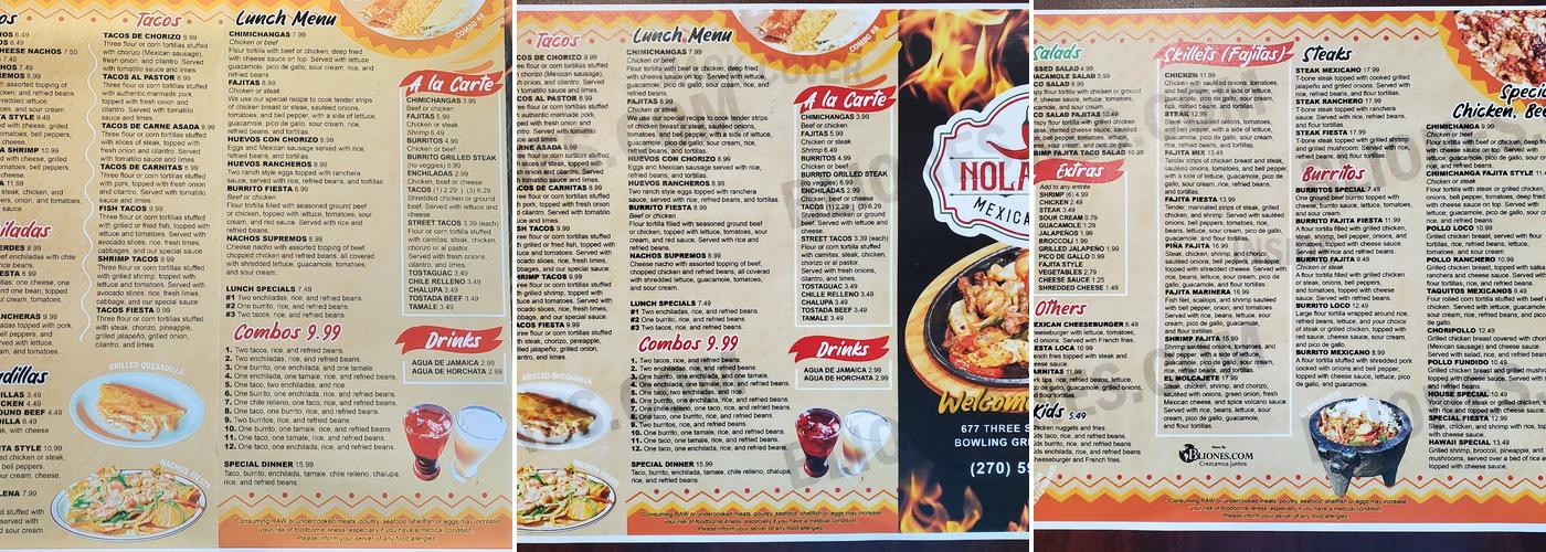 Nolasco's mexican grill Menu